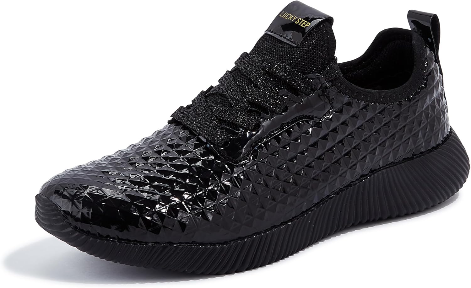 LUCKY STEP Womens Metallic Fashion Sneaker Leatherette Studded Jogger Lightweight Casual Walking Shoes