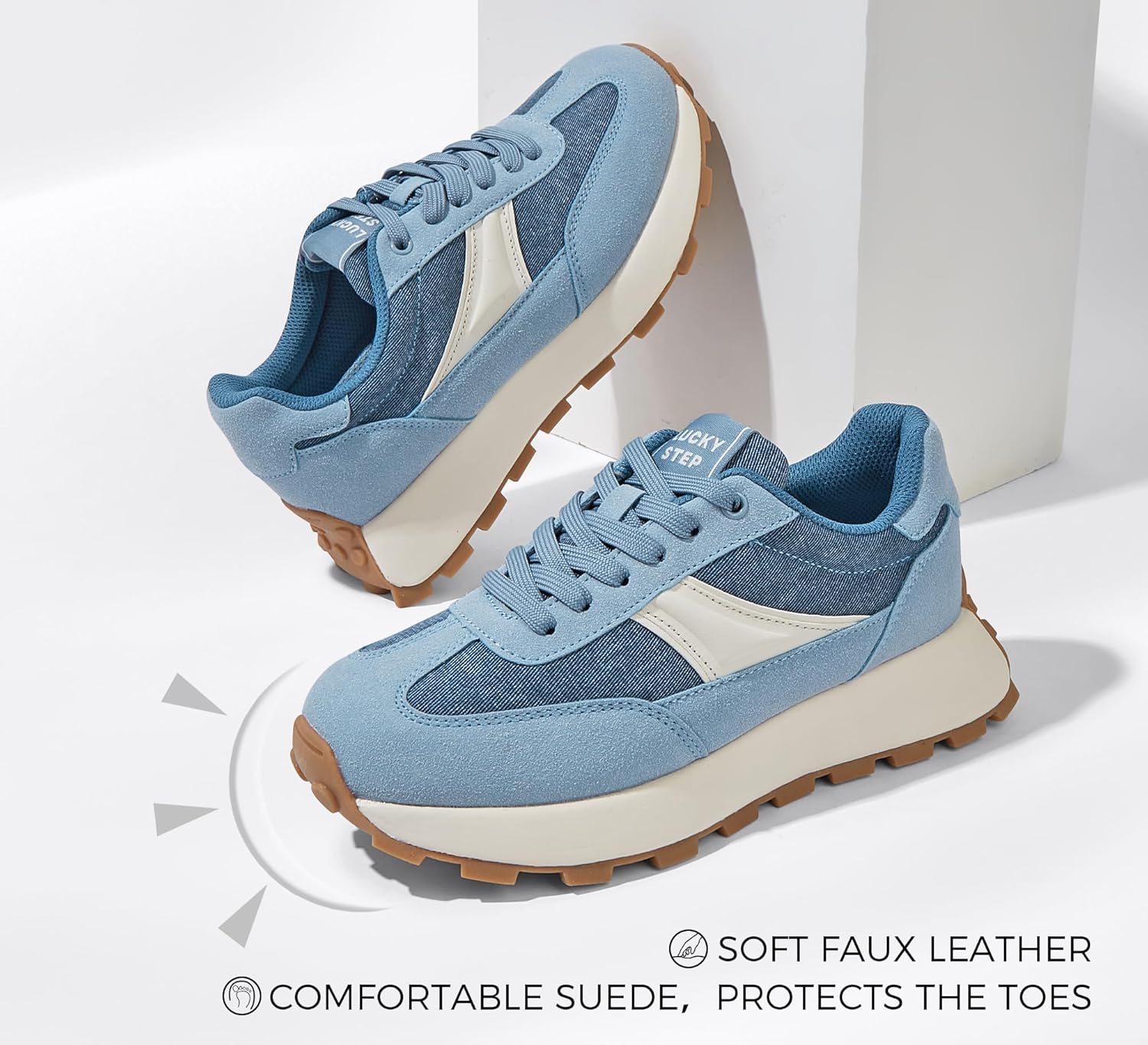 LUCKY STEP Womens Platform Retro Sneakers Classic Trainers Casual Footwear Tennis Running Chunky Lace-up Stylish Walking Shoes