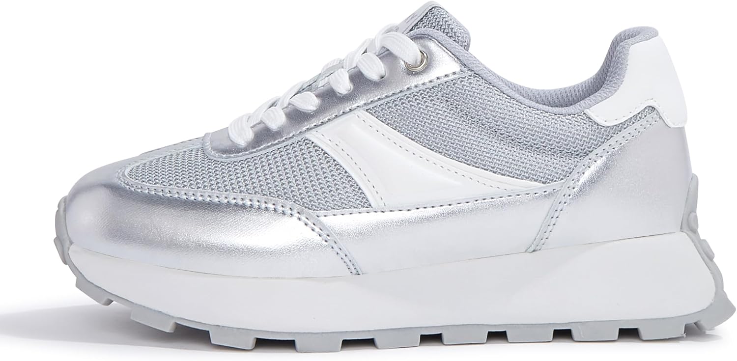 LUCKY STEP Womens Platform Retro Sneakers Classic Trainers Casual Footwear Tennis Running Chunky Lace-up Stylish Walking Shoes
