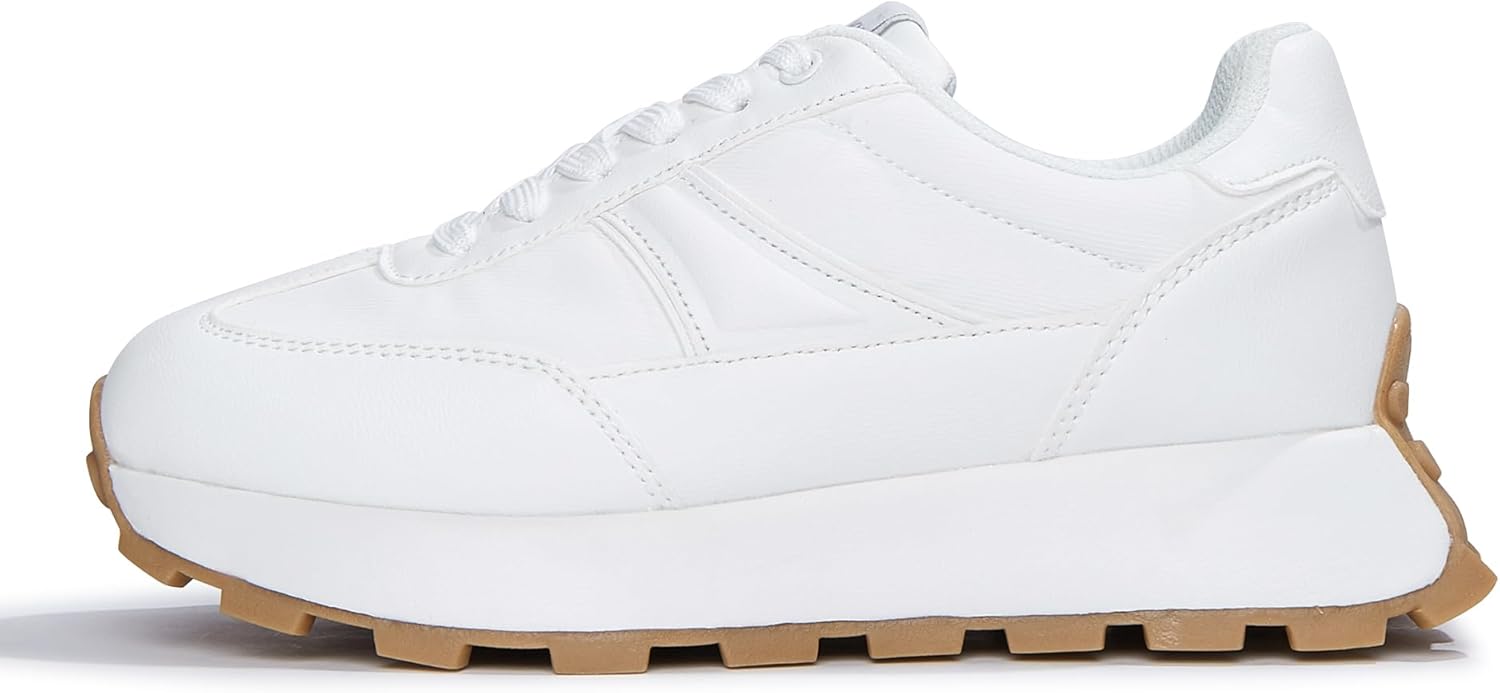 LUCKY STEP Womens Platform Retro Sneakers Classic Trainers Casual Footwear Tennis Running Chunky Lace-up Stylish Walking Shoes
