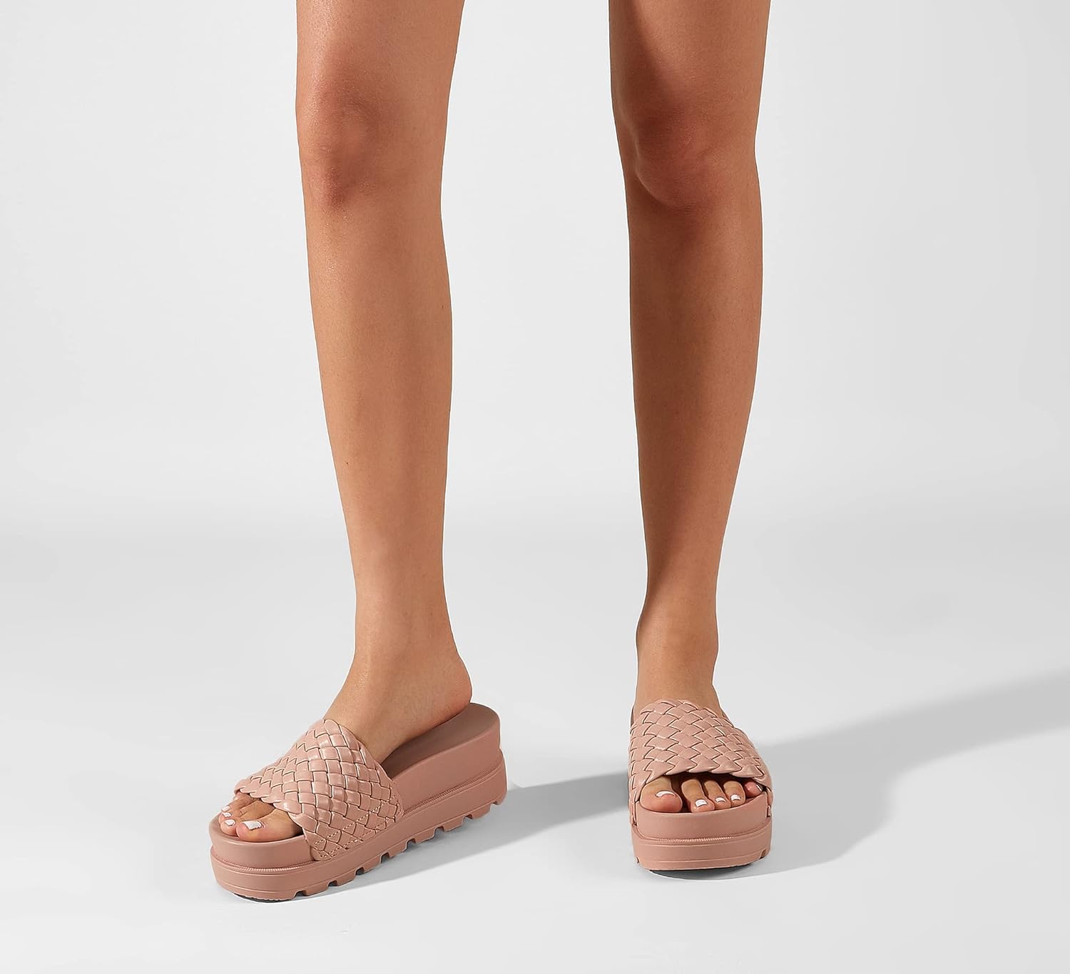 LUCKY STEP Womens Platform Sandals Braided Strap Flatform Slide Open Toe Casual Summer Beach Outdoor Wedge Woven Belt Slipper