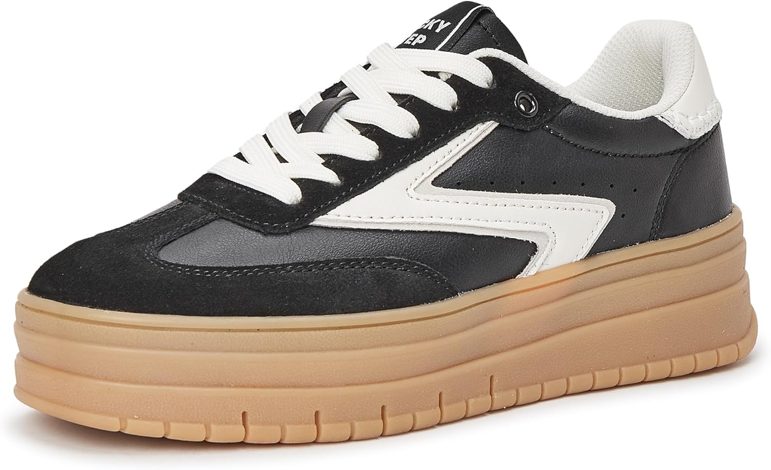 LUCKY STEP Womens Platform Sneakers Gum Sole Suede Casual Classic Retro Rubber Thick Sole Trendy Fashion Tennis Walking Shoes