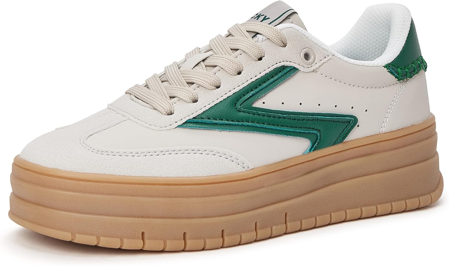 LUCKY STEP Womens Platform Sneakers Gum Sole Suede Casual Classic Retro Rubber Thick Sole Trendy Fashion Tennis Walking Shoes