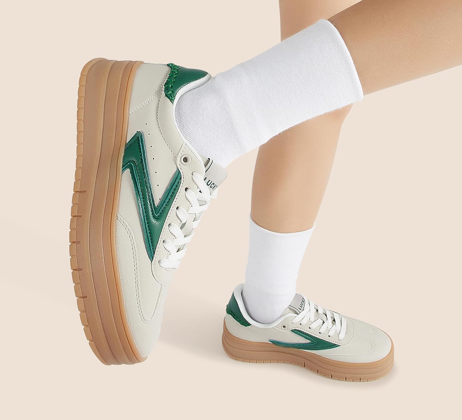 LUCKY STEP Womens Platform Sneakers Gum Sole Suede Casual Classic Retro Rubber Thick Sole Trendy Fashion Tennis Walking Shoes