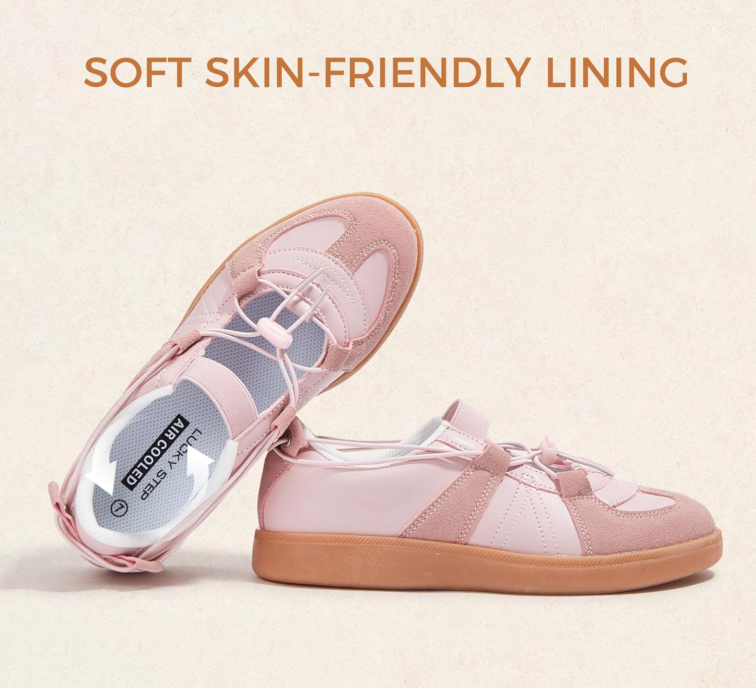 LUCKY STEP Womens Retro Fashion Sneakers Casual Comfortable Ballet Flats Lightweight Breathable Skate Shoes