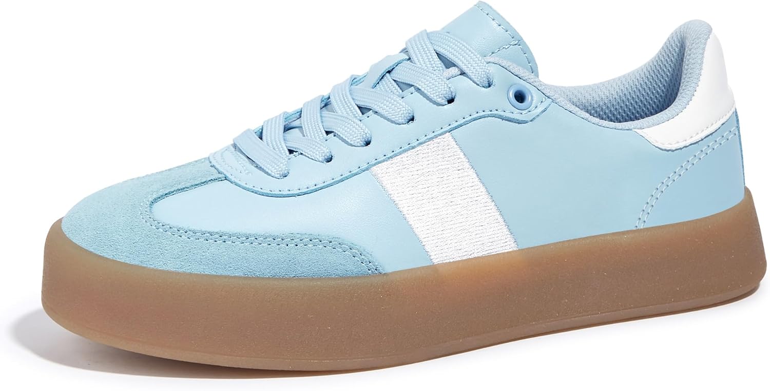 LUCKY STEP Womens Retro Sneakers Fashion Classic Casual Tennis Platform Gum Sole Anti Slip Footwear Faux Leather Trainers Walking Skate Shoes