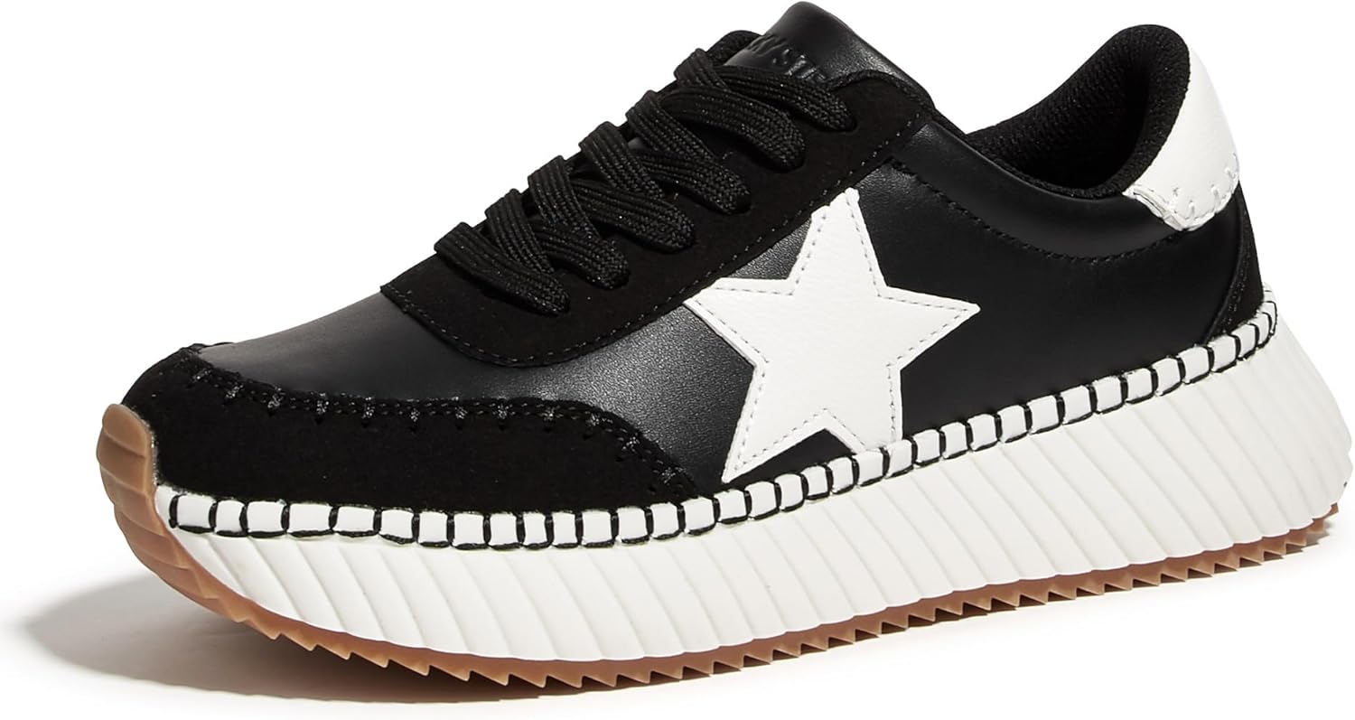 LUCKY STEP Womens Star Platform Sneakers Fashion Chunky Retro Trendy Casual Tennis Running Trainning Walking Shoes